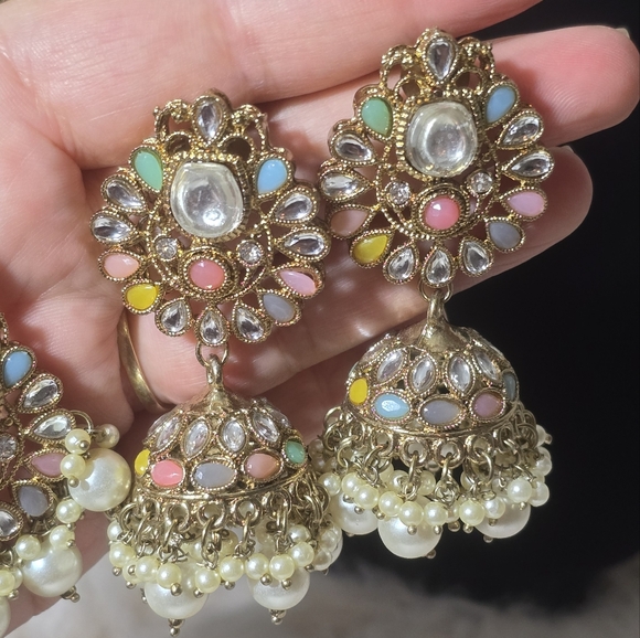 Traditional Desi Bollywood Indian Pakistani necklace earrings tikka set - Picture 6 of 10